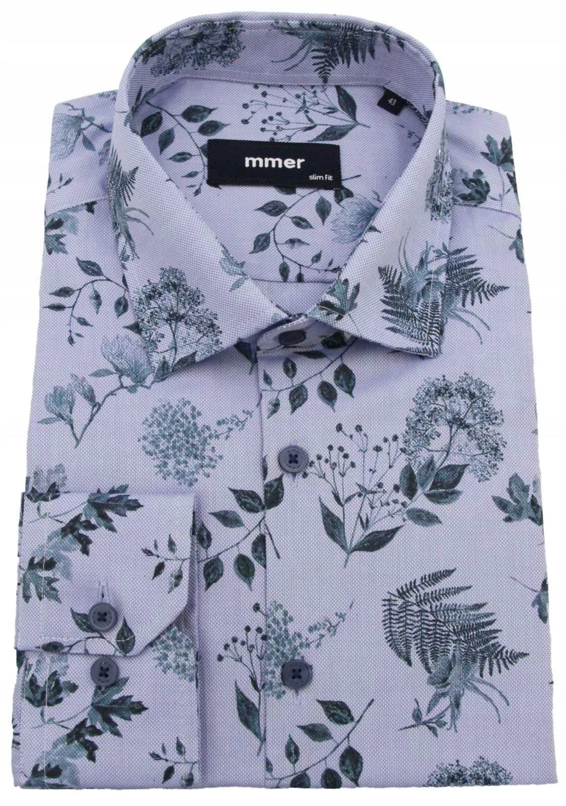  Košeľa mmer slim r.42 176/182 szara s kvetmi