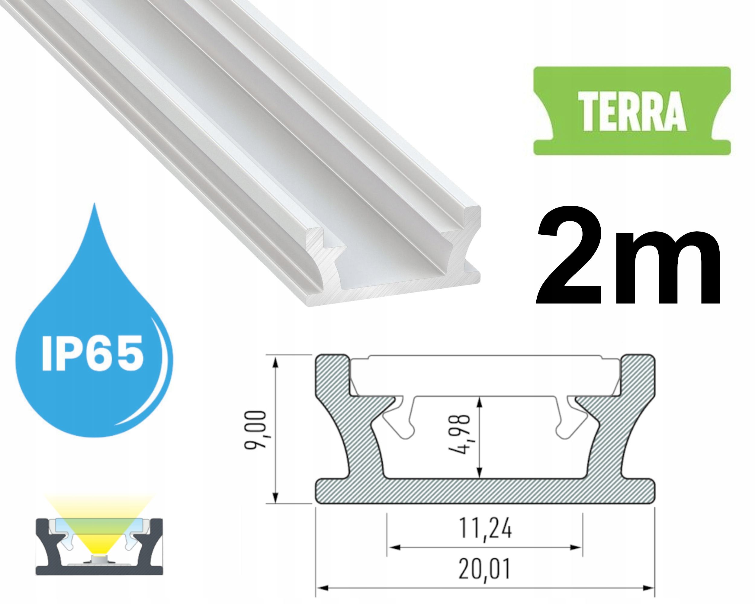  Profils led ūdensizturīgs ip65 ip67 terra sudrabs 2m