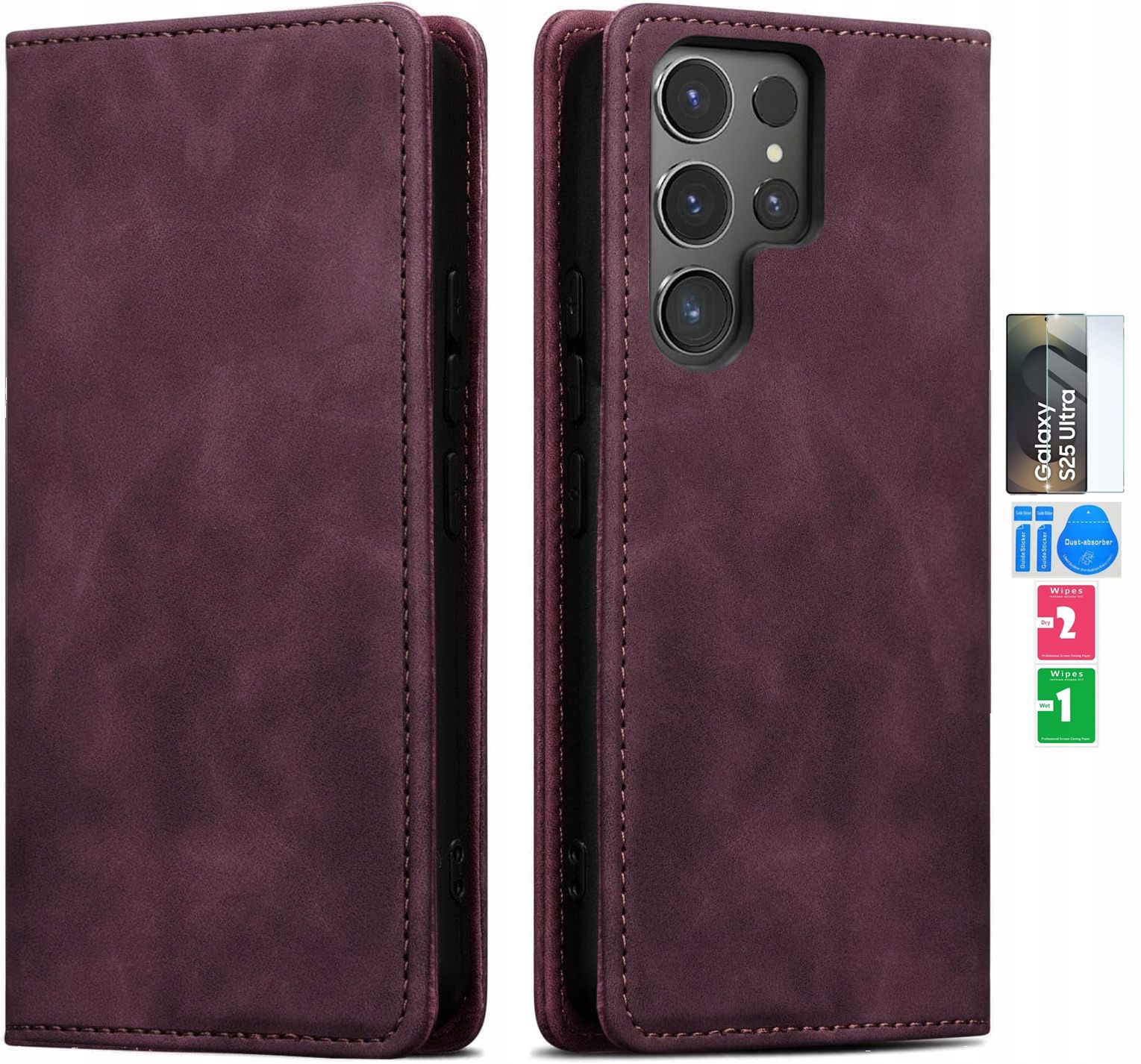  Odinis dėklas portfelowe + stiklas 9h pro+ į "samsung" galaxy s25 itin spalvų