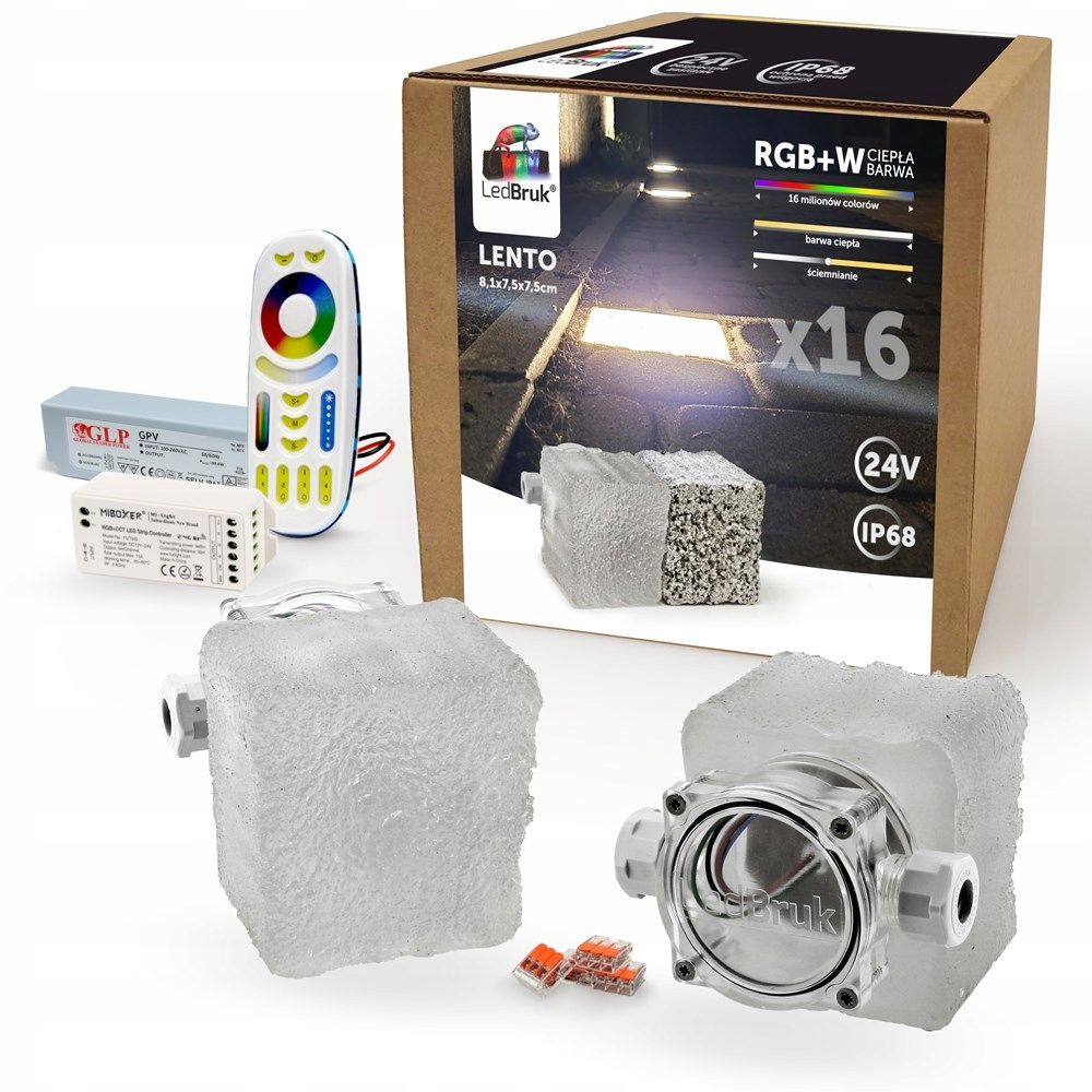  8x led šviečiančios trinkelės ledbruk 24v lento rgbw bc