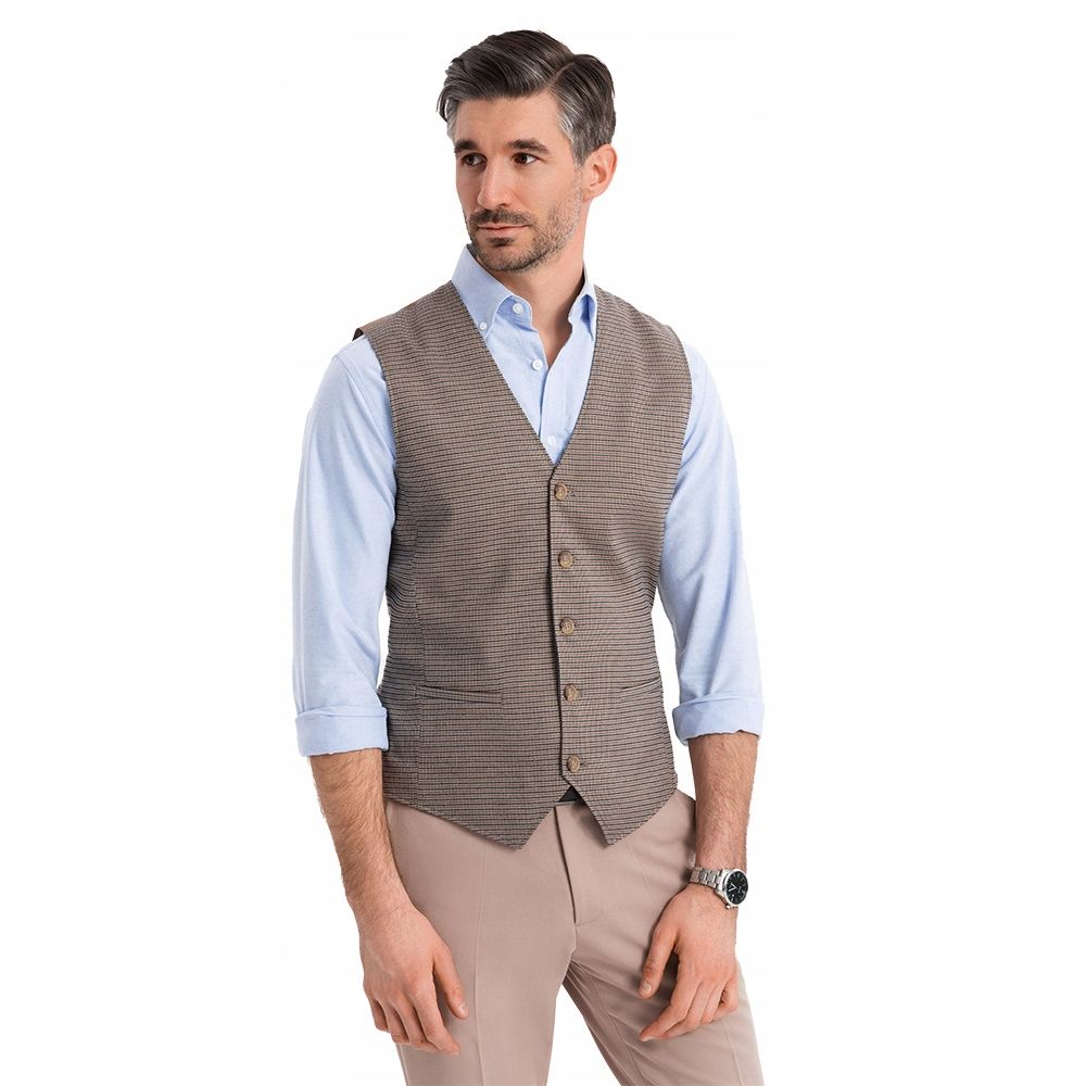 Žakárové pánská vesta casual béžový víčko szara v2 om-blzv-0111 s