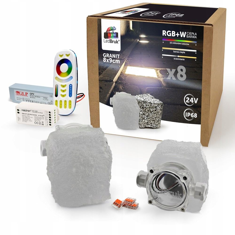  4x led šviečiančios trinkelės ledbruk 24v granitas rgbw bc