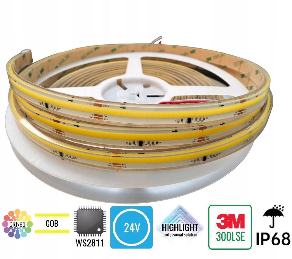  Soubor 20m digitální led cob neutrální 24v ws281 krytí ip68 vodotěsný zwin/rozwin