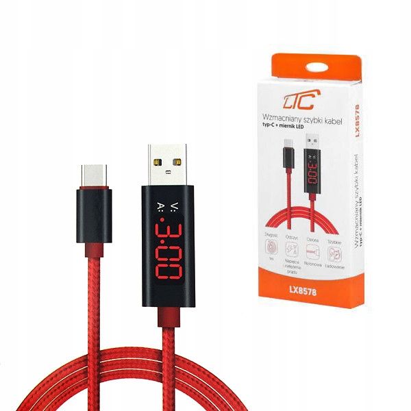  Usb kabel typ c 2.4a červený 2400mah qc 3.0