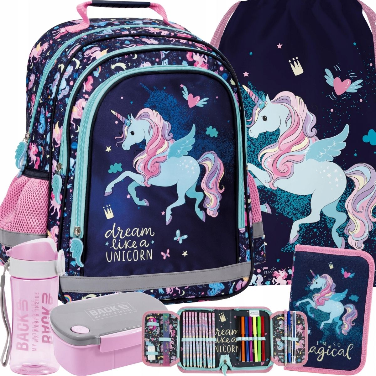  Kuprinė vienaragis mokyklai į 1 klasės podstawowki mergaitėms unicorn derformas