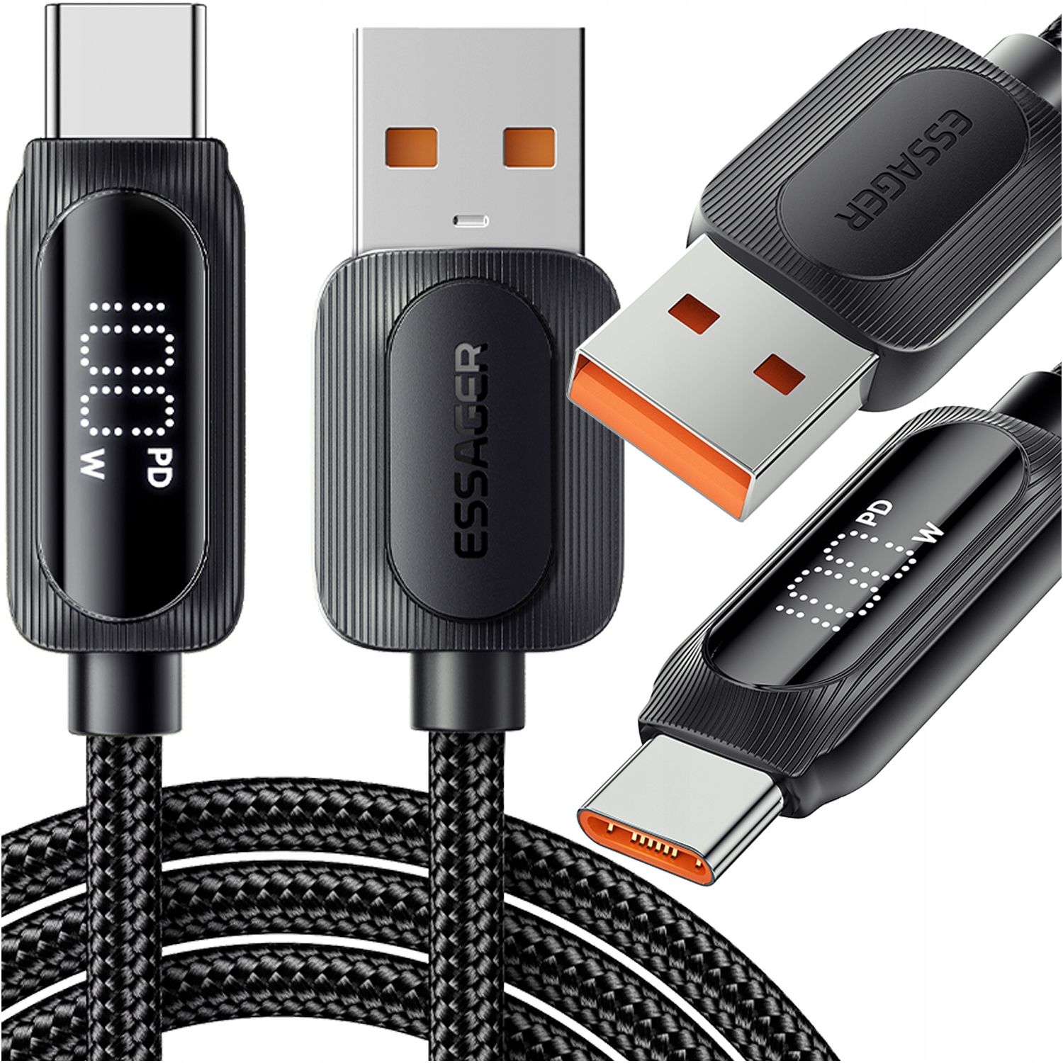  Stiprus kabelis usb greitas įkrovimas ekranas usb-a usb-c 100w tipas c qc 2m