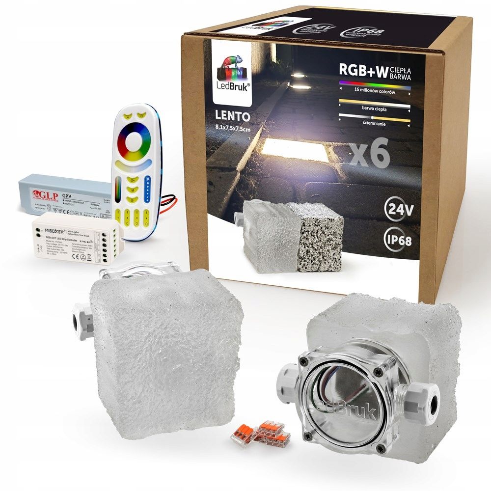  8x led šviečiančios trinkelės ledbruk 24v lento rgbw bc
