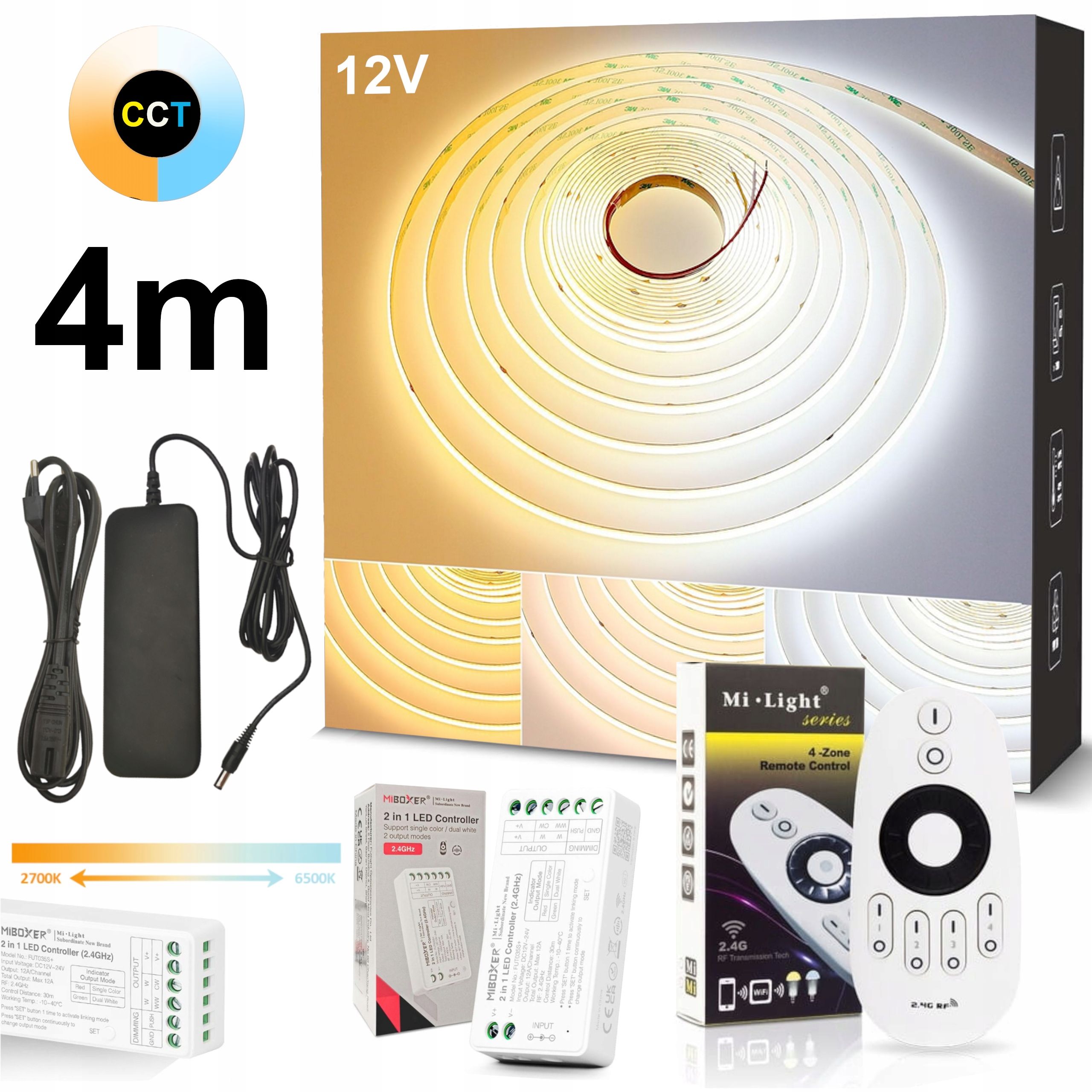  Led juosta 5m cob cct 24v su kintamąją spalva 2700k-6500k valdiklio + maitinimo šaltinis