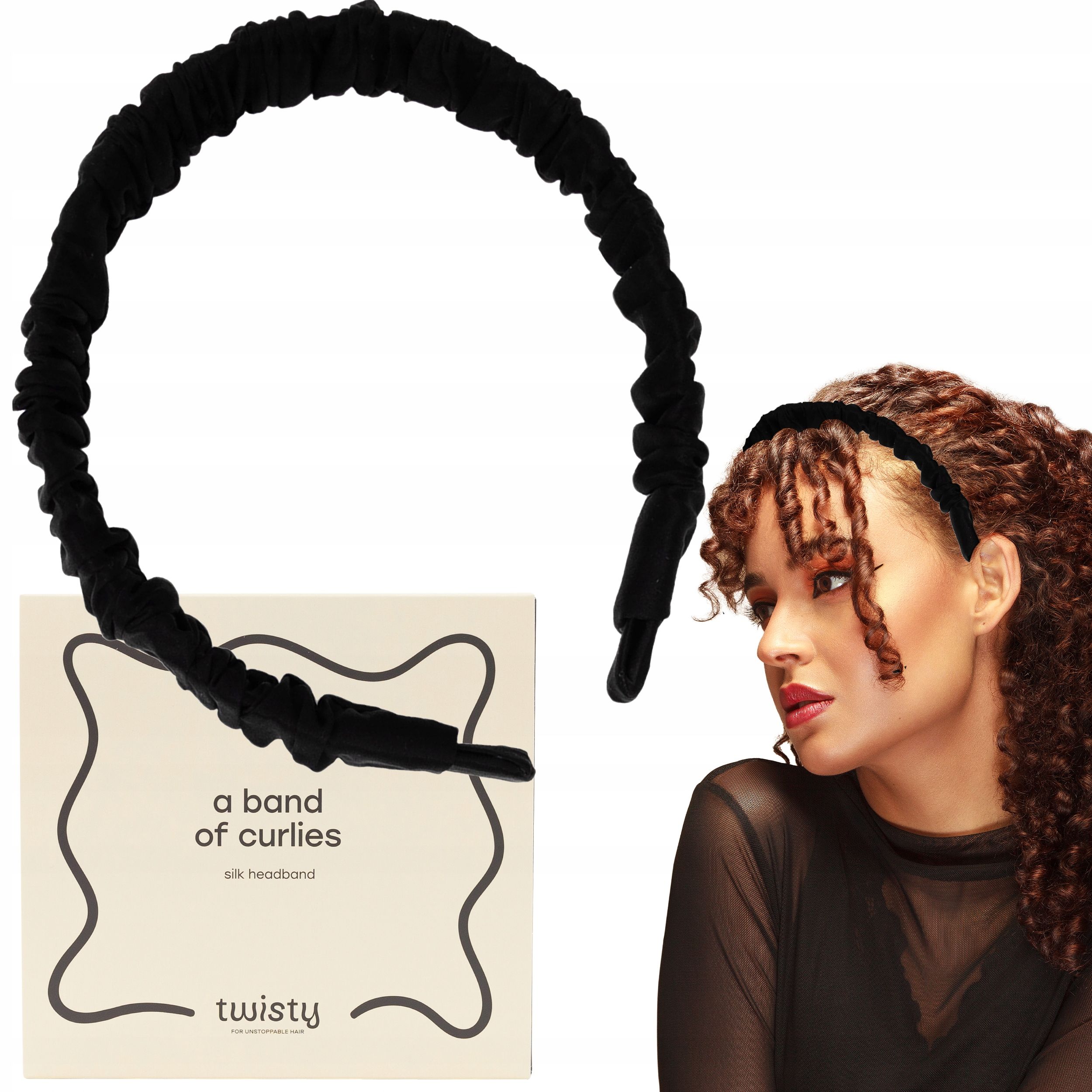  Haarband seide köpfe breit natürlich seide schwarze farbe twisty