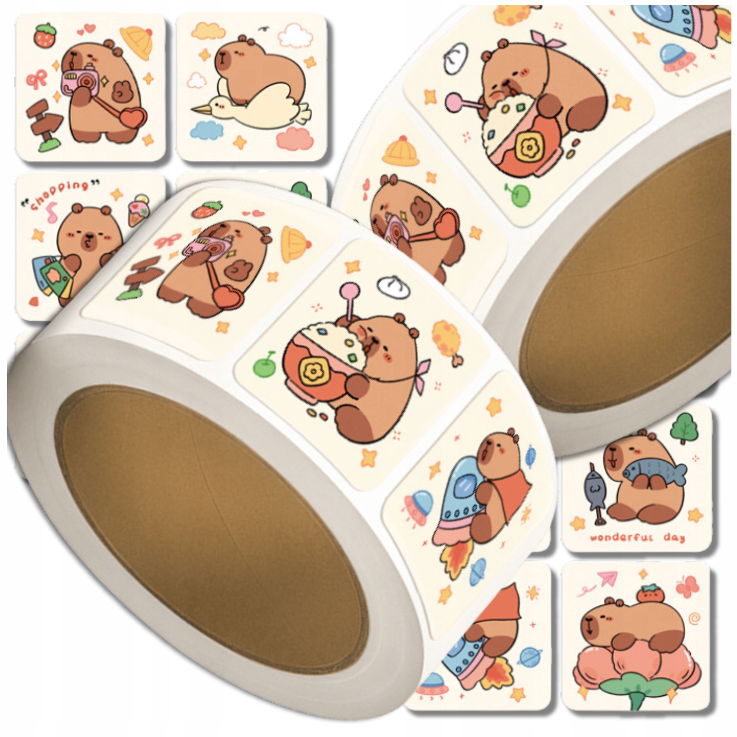  Stickers kapibara colorful kreskowkowe for children diy in a roll 300 pcs.