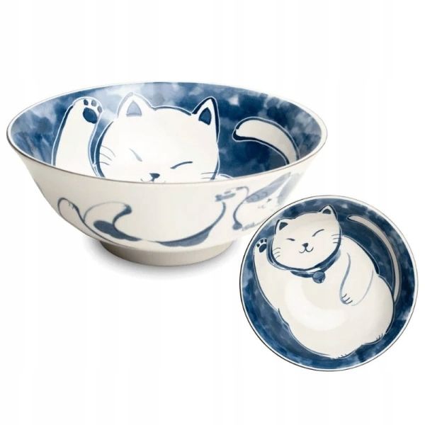  Bļoda uz ramen udon zils kaķis neko nishiki 19 cm