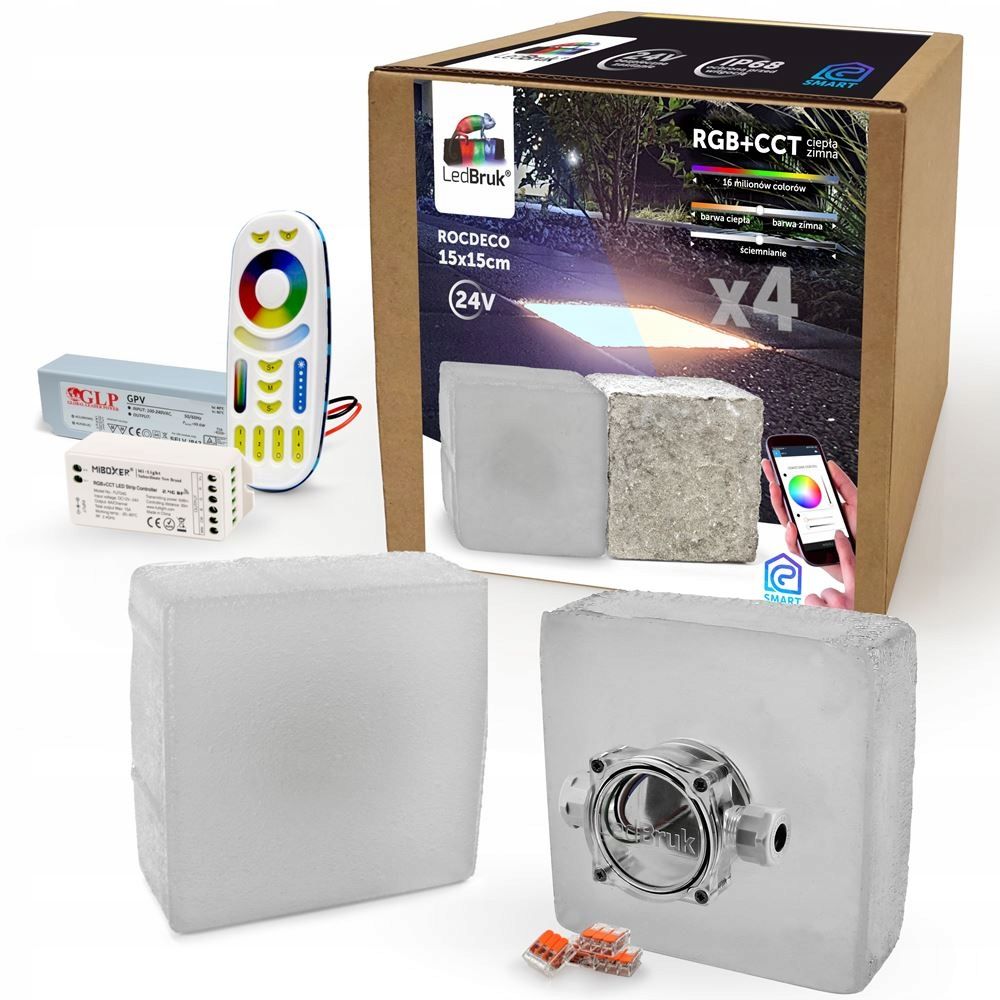  20x ledbruk gaismas bloki rocdeco 15x15 rgb + cct bc 2700k bz 6500k