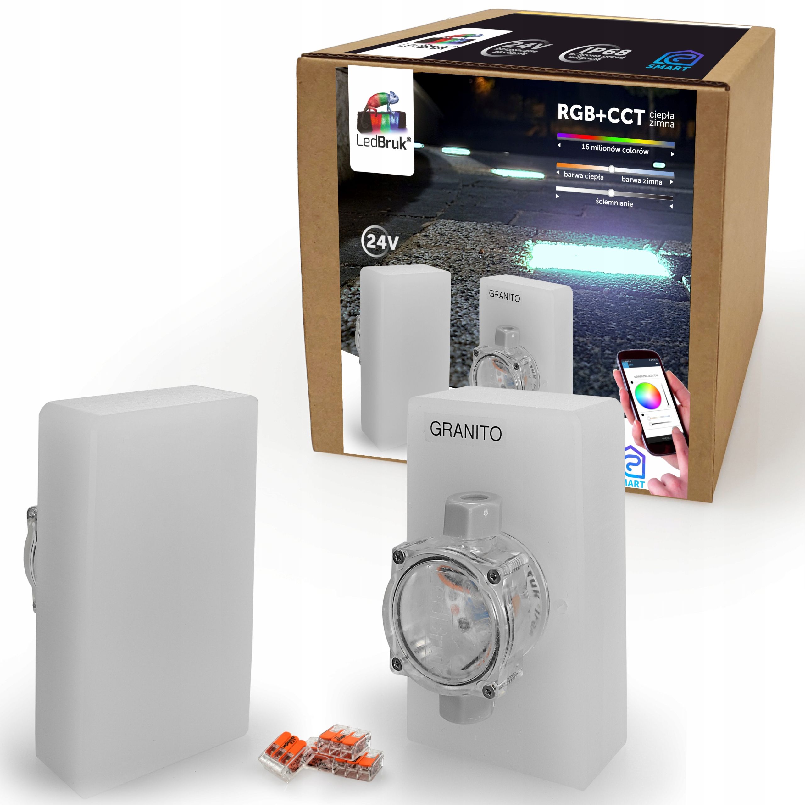  Šviečiančios trinkelės led apšvietimas į polbruk commix 20x10 rgb + cct