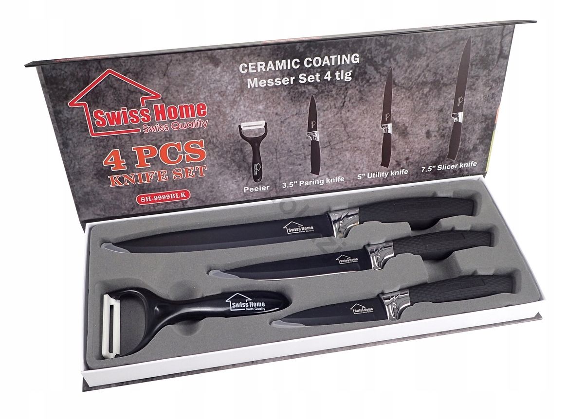  Rinkinys patvarios virtuviniai peiliai 3 kompiuterių. + skustukas swiss home 9999 blk juodas