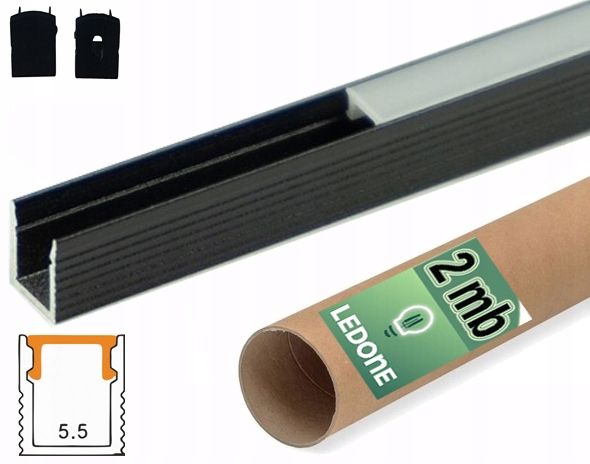  Kopa melns alumīnija profils atzina slim eco led sloksnēm 2m + kapuci