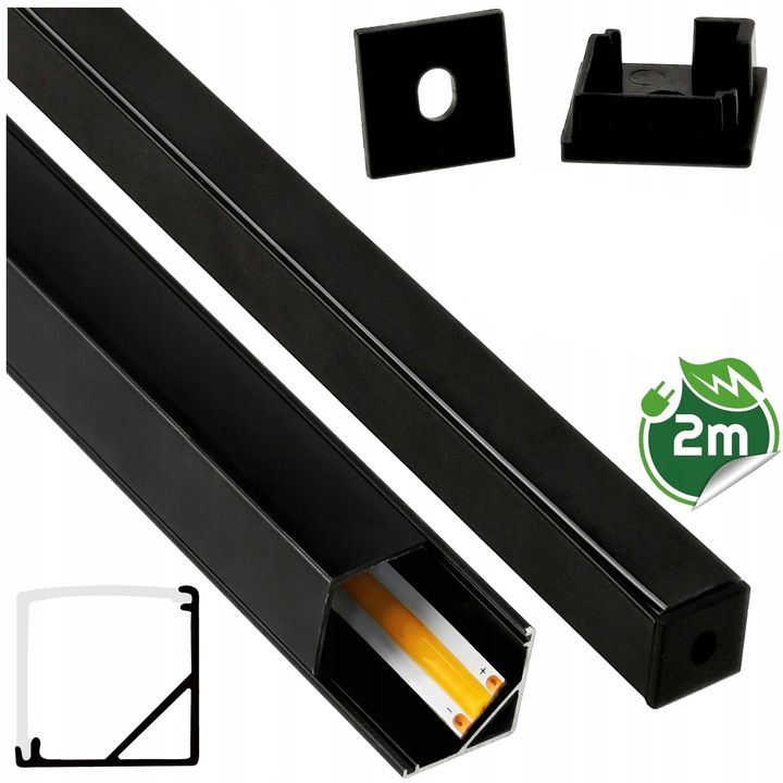 Kopa melns alumīnija profils atzina slim eco led sloksnēm 2m + kapuci