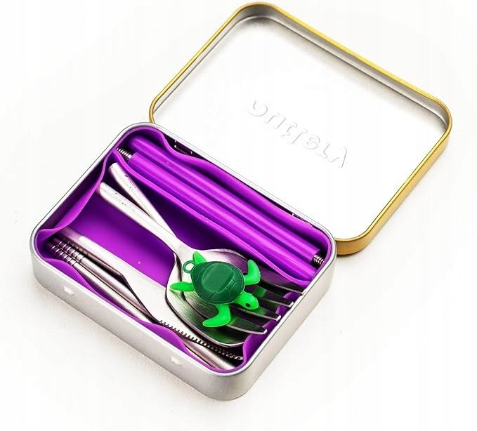  Cutlery set campsites made of steel cutlery, purple