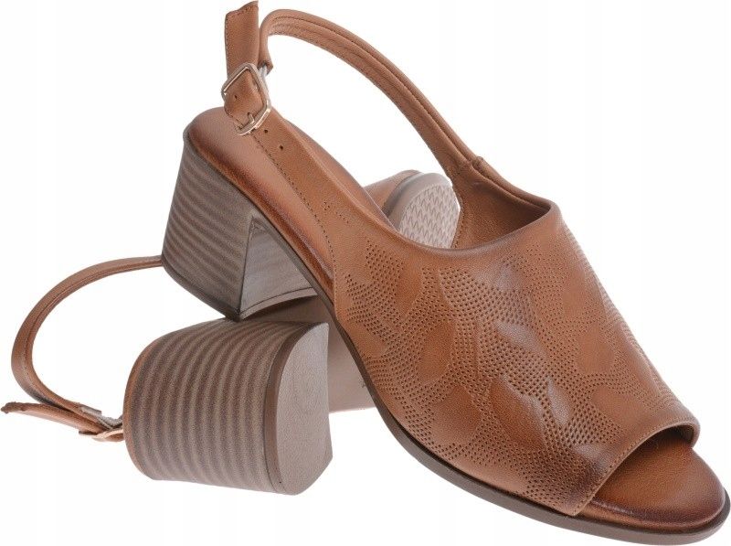  Sandalai su uždengtu kulnu odiniai žemakulniai camel 36