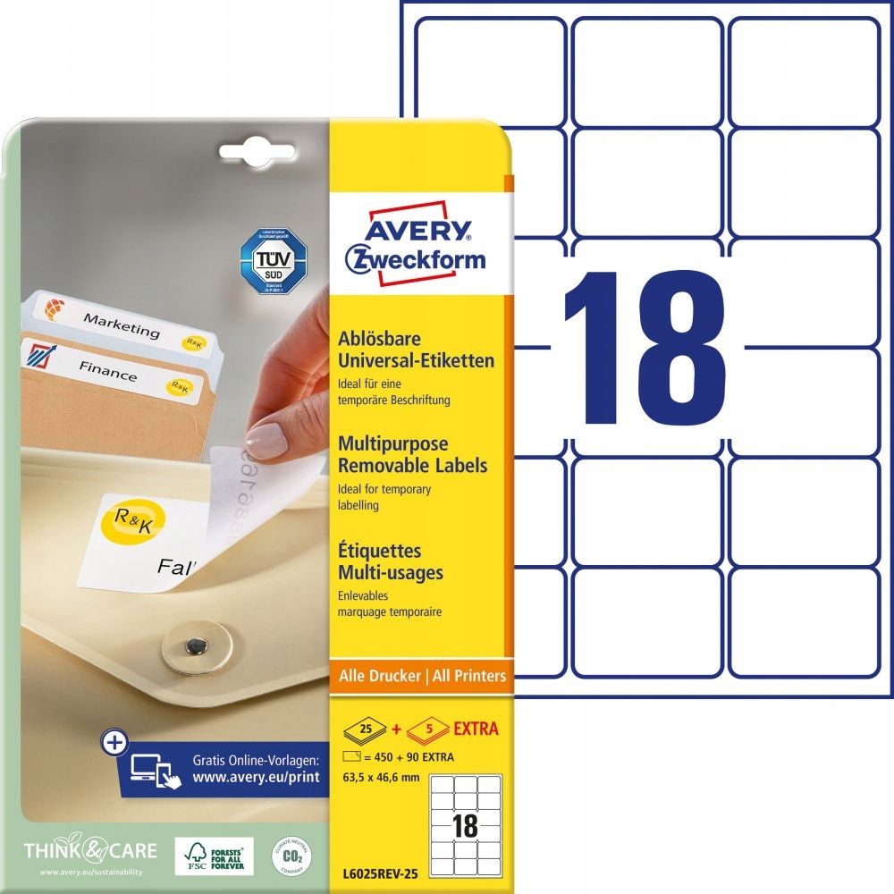  Etiketės avery zweckform 105-74mm 100 lapų x4