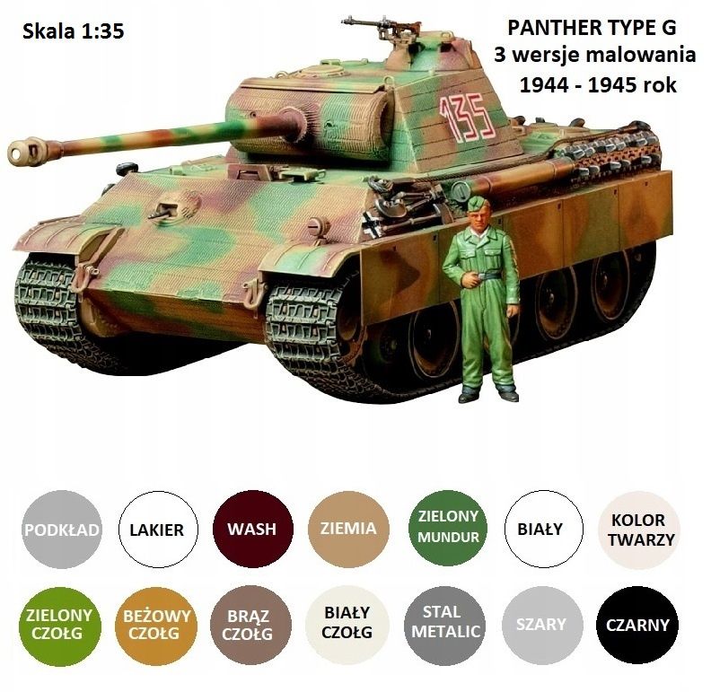  Modelis cisterna pantera tank panther type g + akrila krāsas modeļiem. aksesuāri