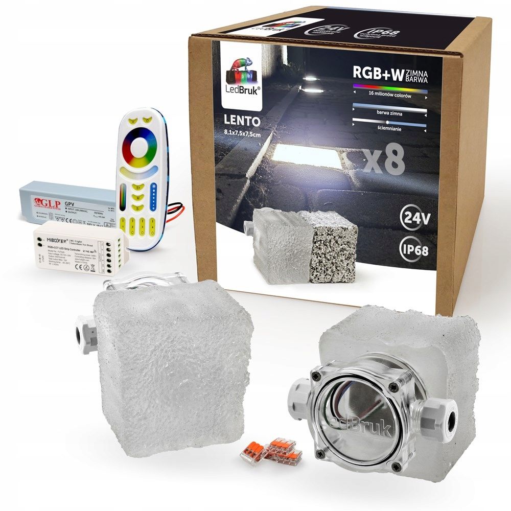  4x led šviečiančios trinkelės ledbruk 24v lento rgbw bz
