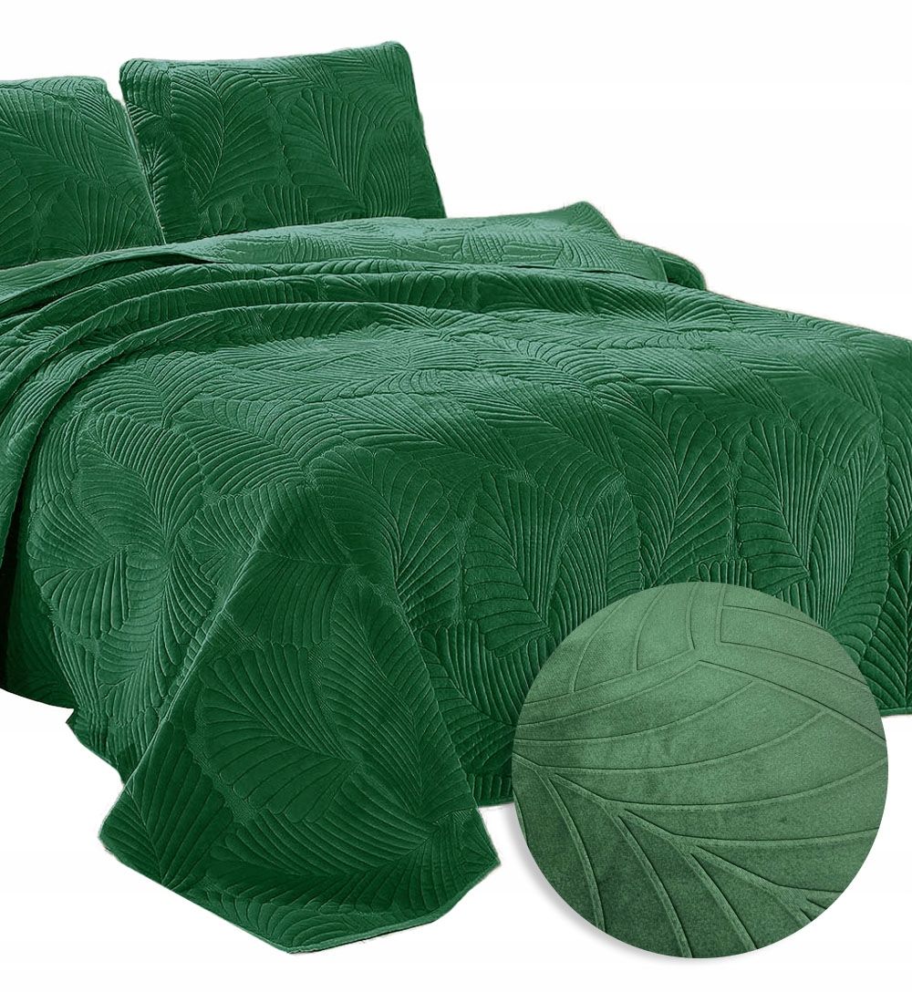  Přehoz přes postel pohovky 160x200 prošívaný samet velur béžový vzor listy