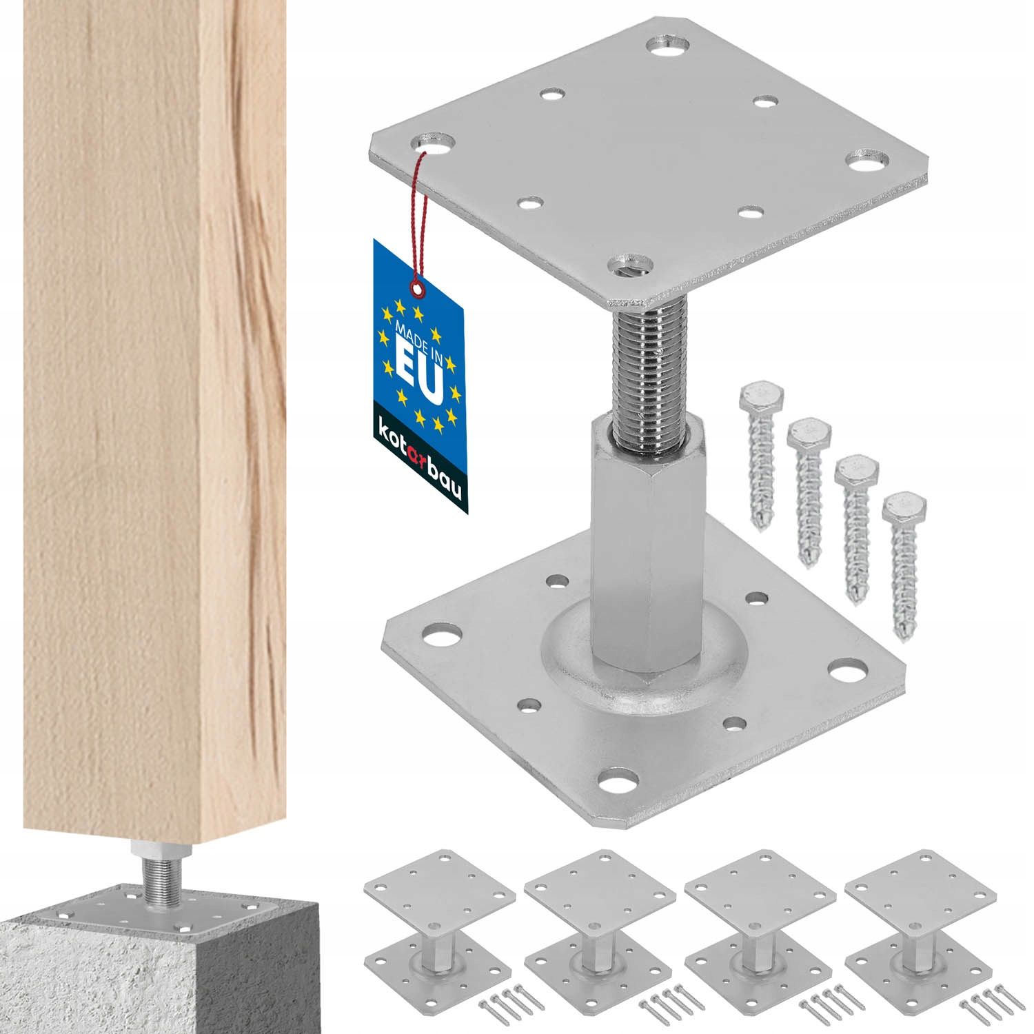  Komplektas 6x stulpelio pagrindas aukščio reguliavimu pret siūlas m24 80x80x250 mm