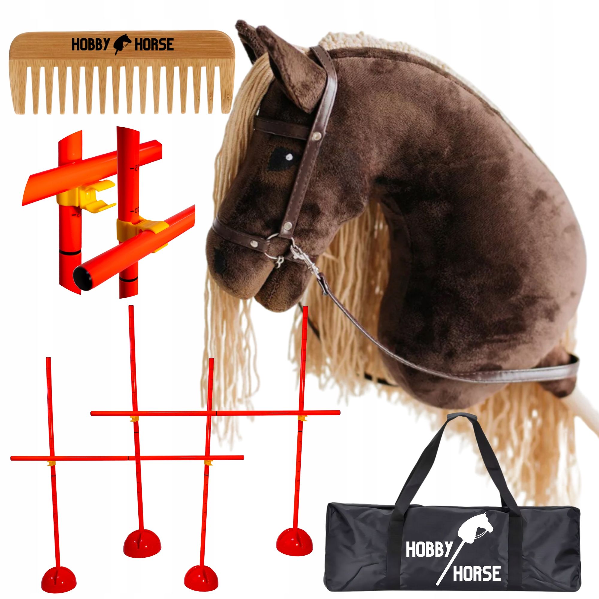  Komplektas hobbis horse arklys su kotu a3 2x kliūtis šokinėjimui 120cm šukos