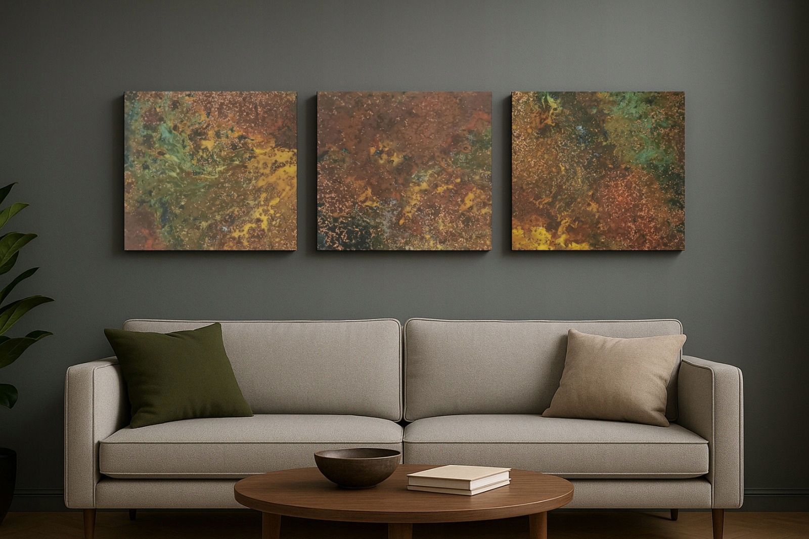  Manually made wall decoration with real copper | set 3 plates