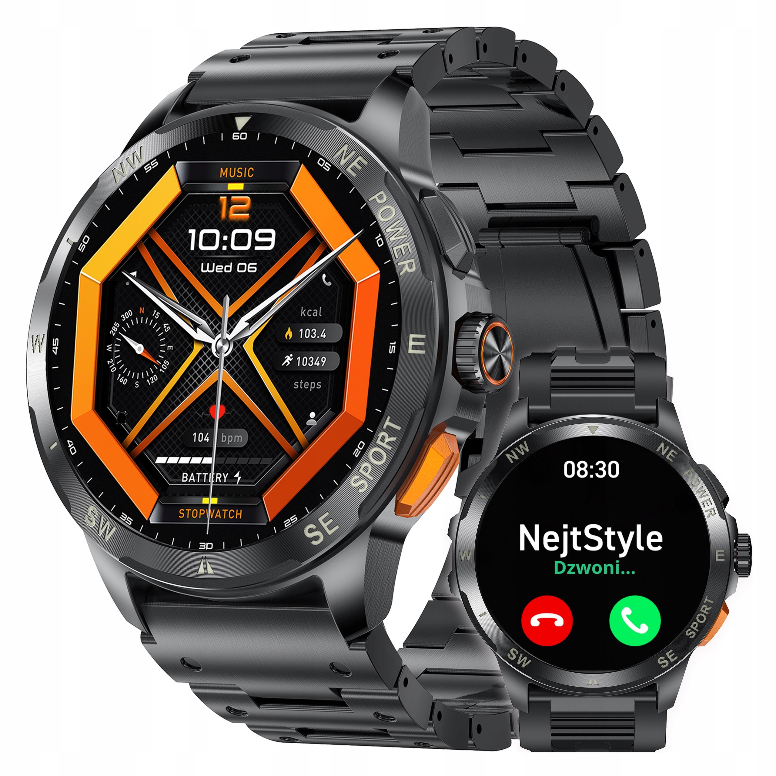  Nutikas gps-kell meeste käekell must menüü pl vestlused pulss amoled sport watch