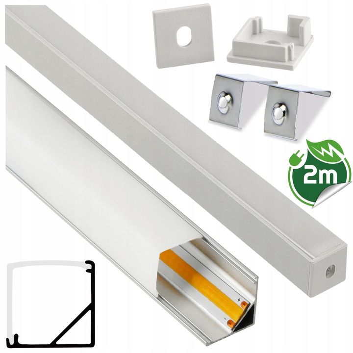  Kopa melns alumīnija profils atzina slim eco led sloksnēm 2m + kapuci