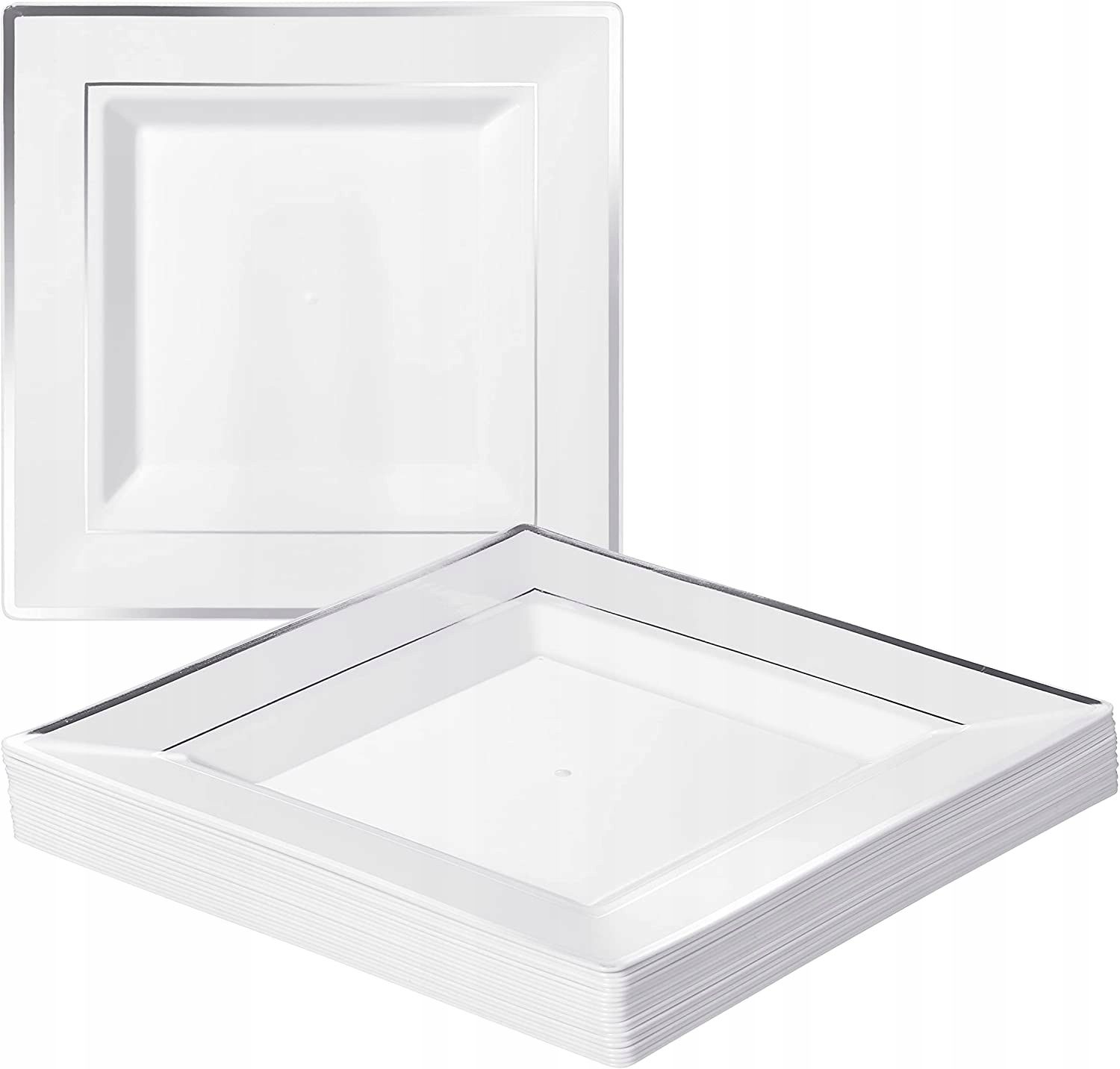 Plastic disposable plates reusable square 24x24 silver 5 pcs. wedding birthday