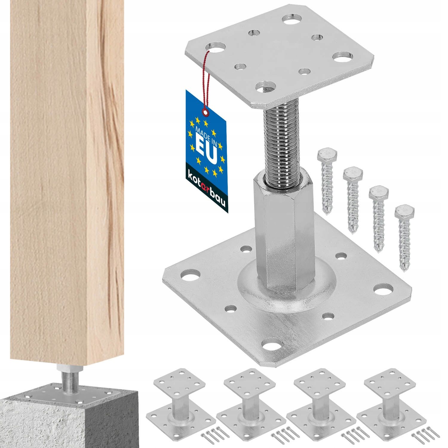  Komplektas 6x stulpelio pagrindas aukščio reguliavimu pret siūlas m24 80x80x250 mm