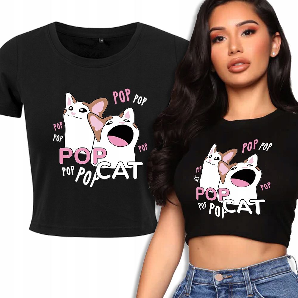  T-shirt kurz crop weiß mermaid muster - s