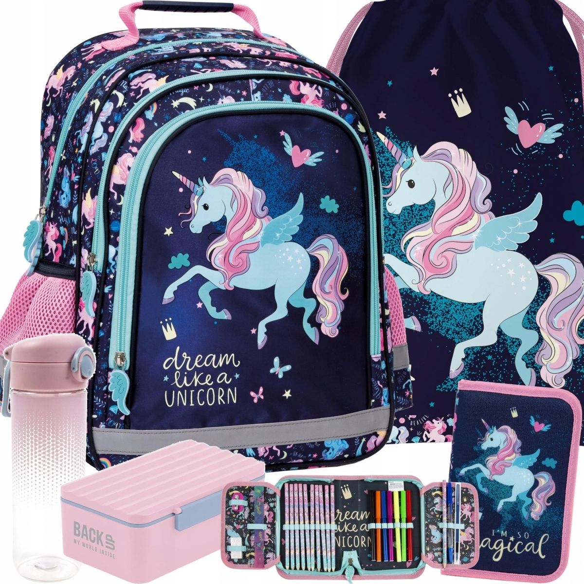 Kuprinė vienaragis mokyklai į 1 klasės podstawowki mergaitėms unicorn derformas