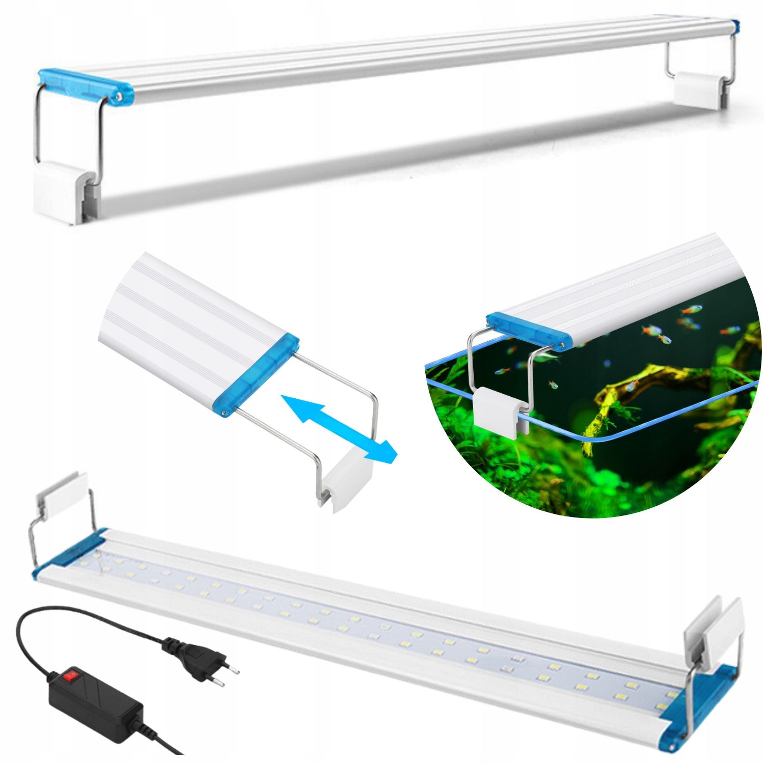  Akvarijní lampa paprsek led nastavitelný bílo-modré barvy 44 diody 16w 38-50cm