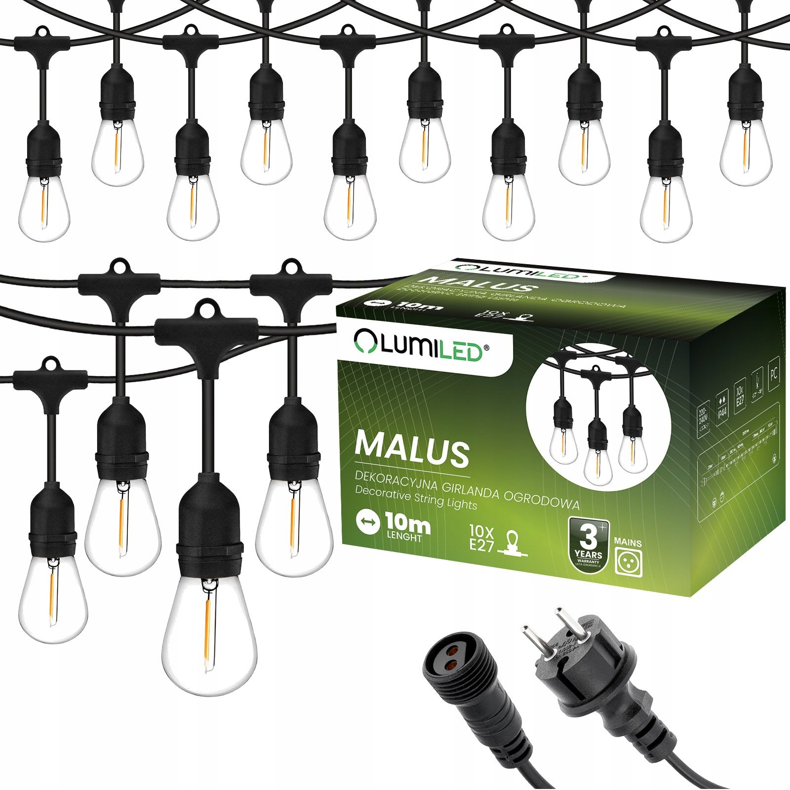  Dārza vītne ārējs ķēde led gaisma 15m 15xe27 1,3w premium