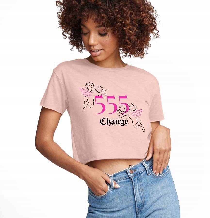  T-shirt kurz crop weiß mermaid muster - s