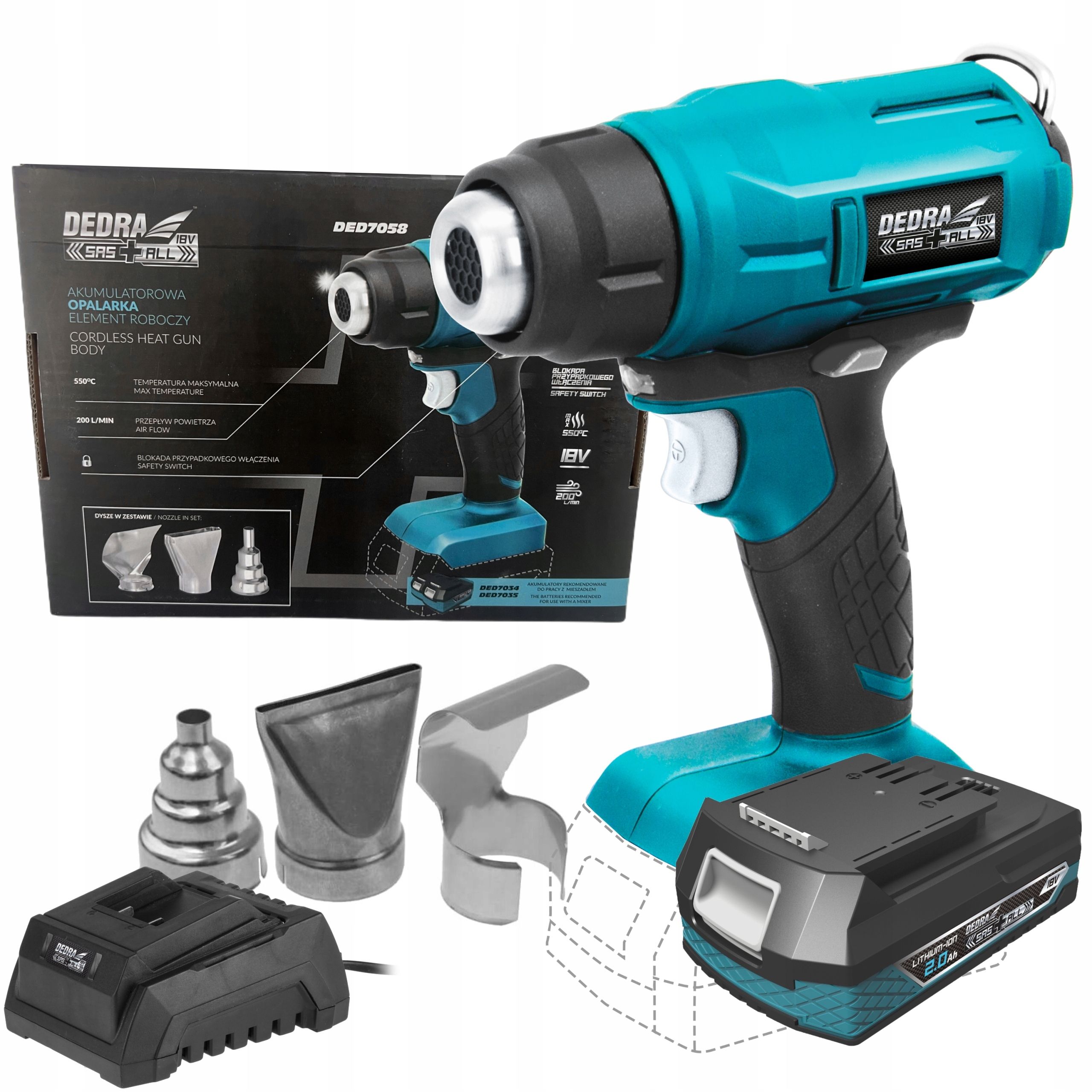  Dedra teplovzdušná pištoľ 2000w regulácia 2 režimov 60-350/60-600°c 4 tipy ded7977