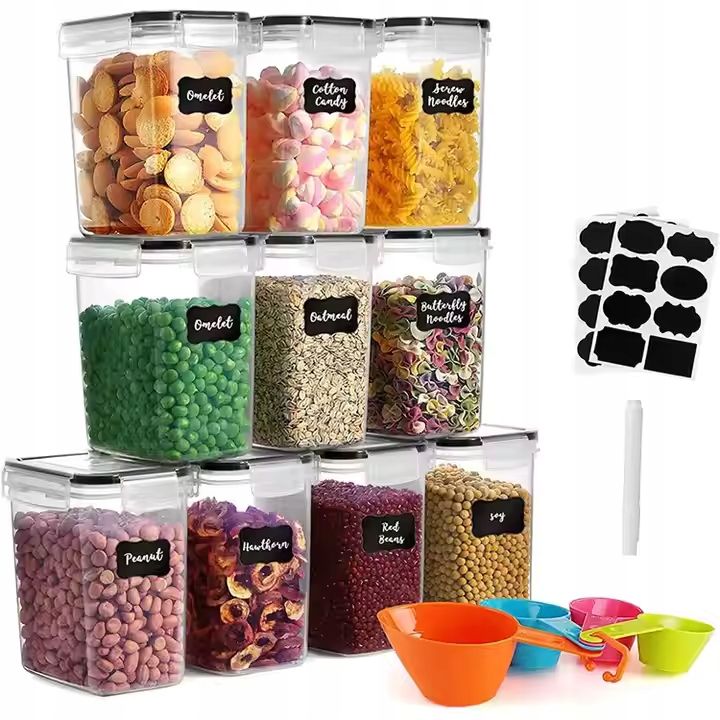  Food containers set 4x2,5l jar kitchens + nakleji measuring cups