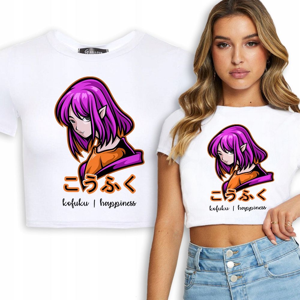  T-shirt kurz crop weiß mermaid muster - s