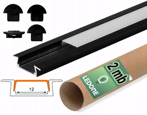  Kopa melns alumīnija profils atzina slim eco led sloksnēm 2m + kapuci