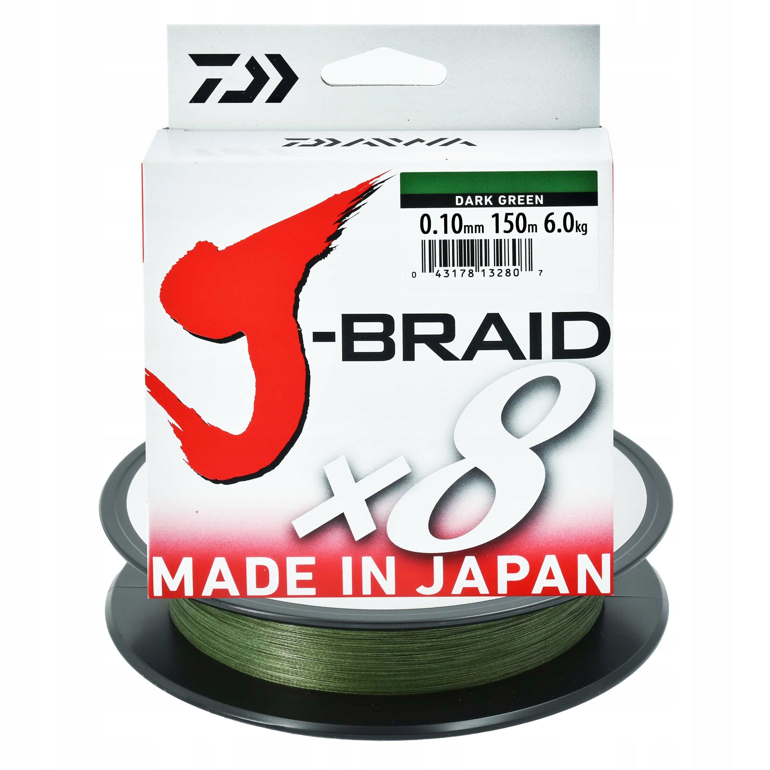  Pletené lano japončina daiwa j-braid x8 8prelínanie 0.10mm 150m 6kg zelený 1 ks.
