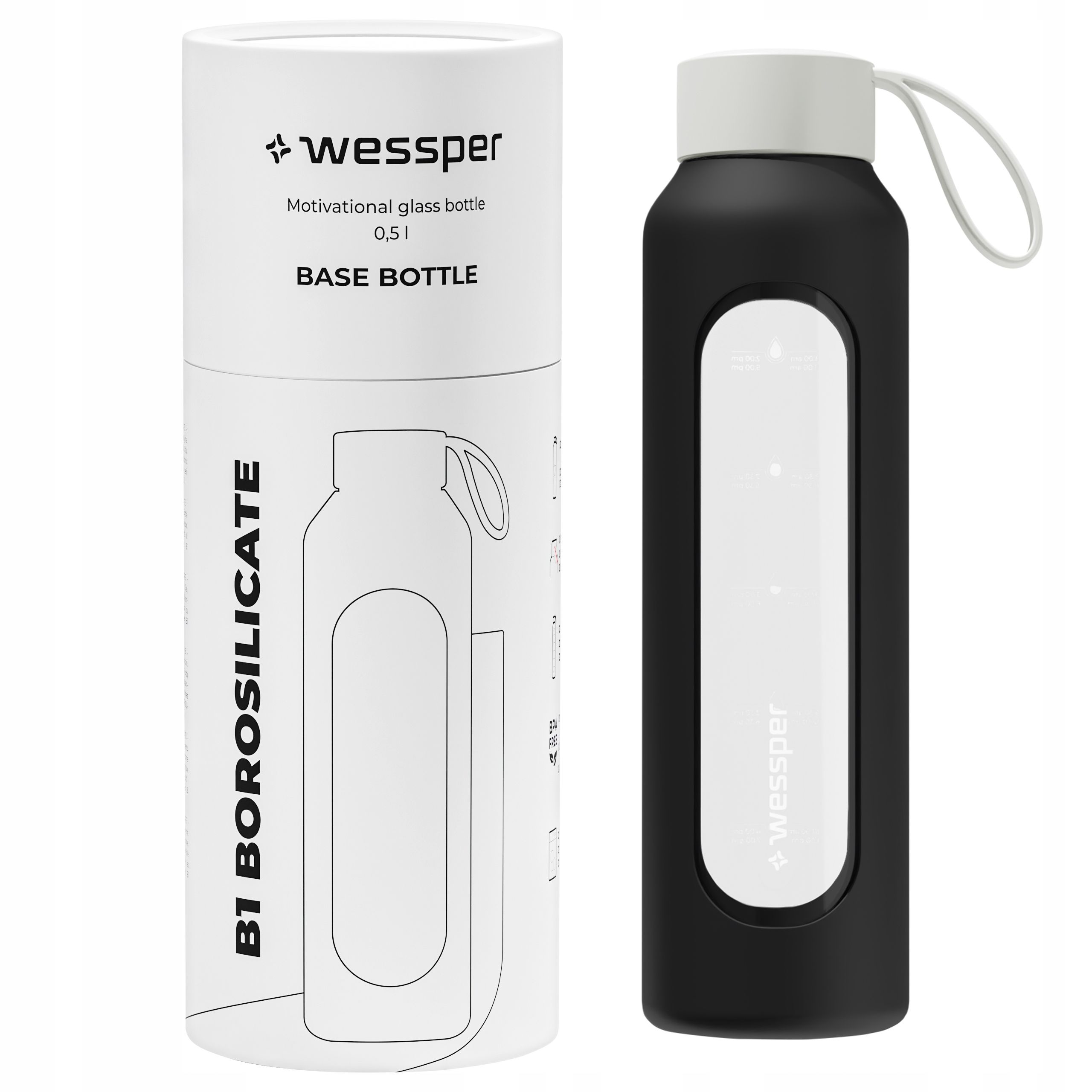  Wessper b1 glass bottle for water with meter + silicone lid 500ml