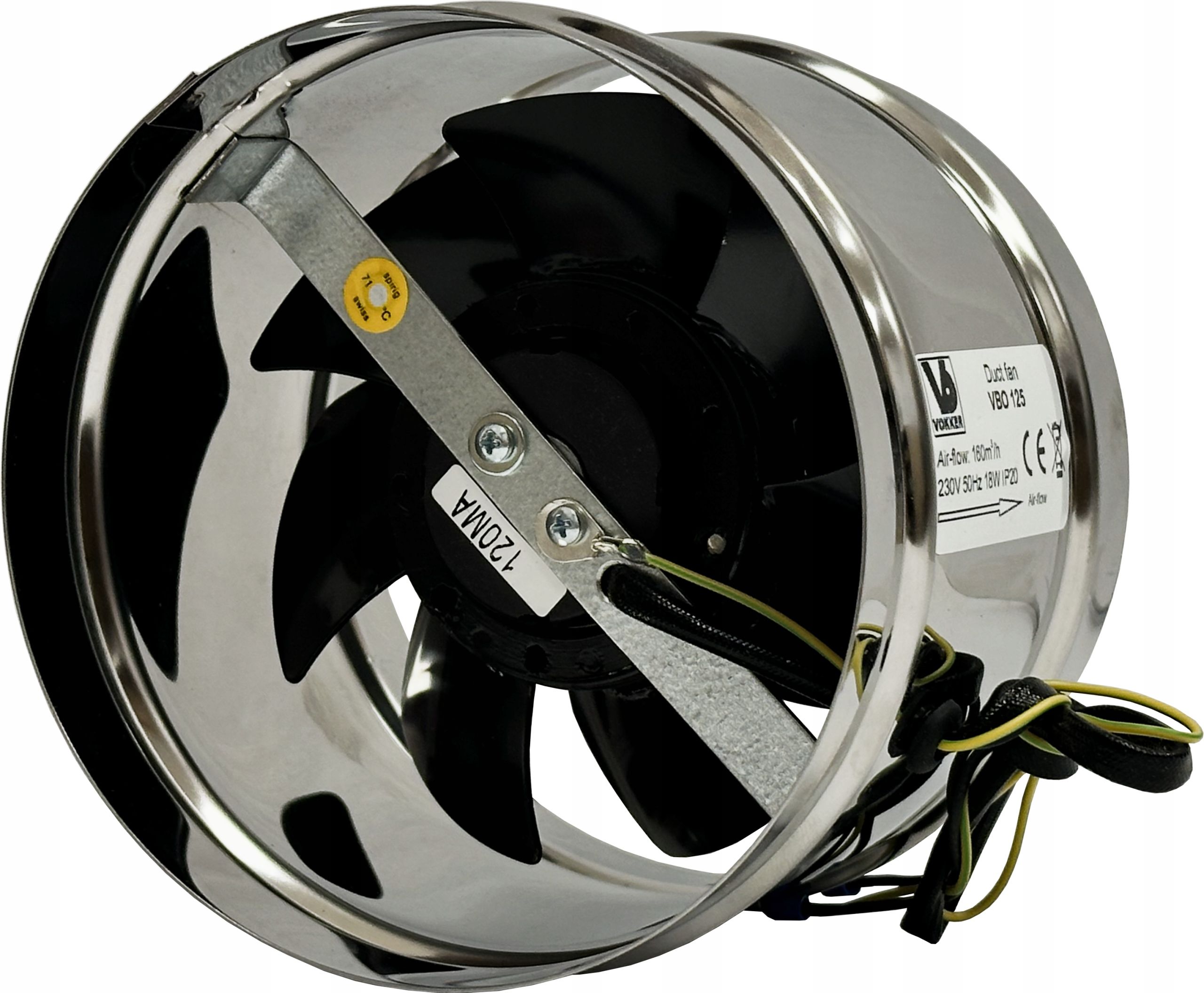  Kanāla ventilators turbīna vbo100 70°c sr. 100 mm ķermeni nerūsējošais tērauds