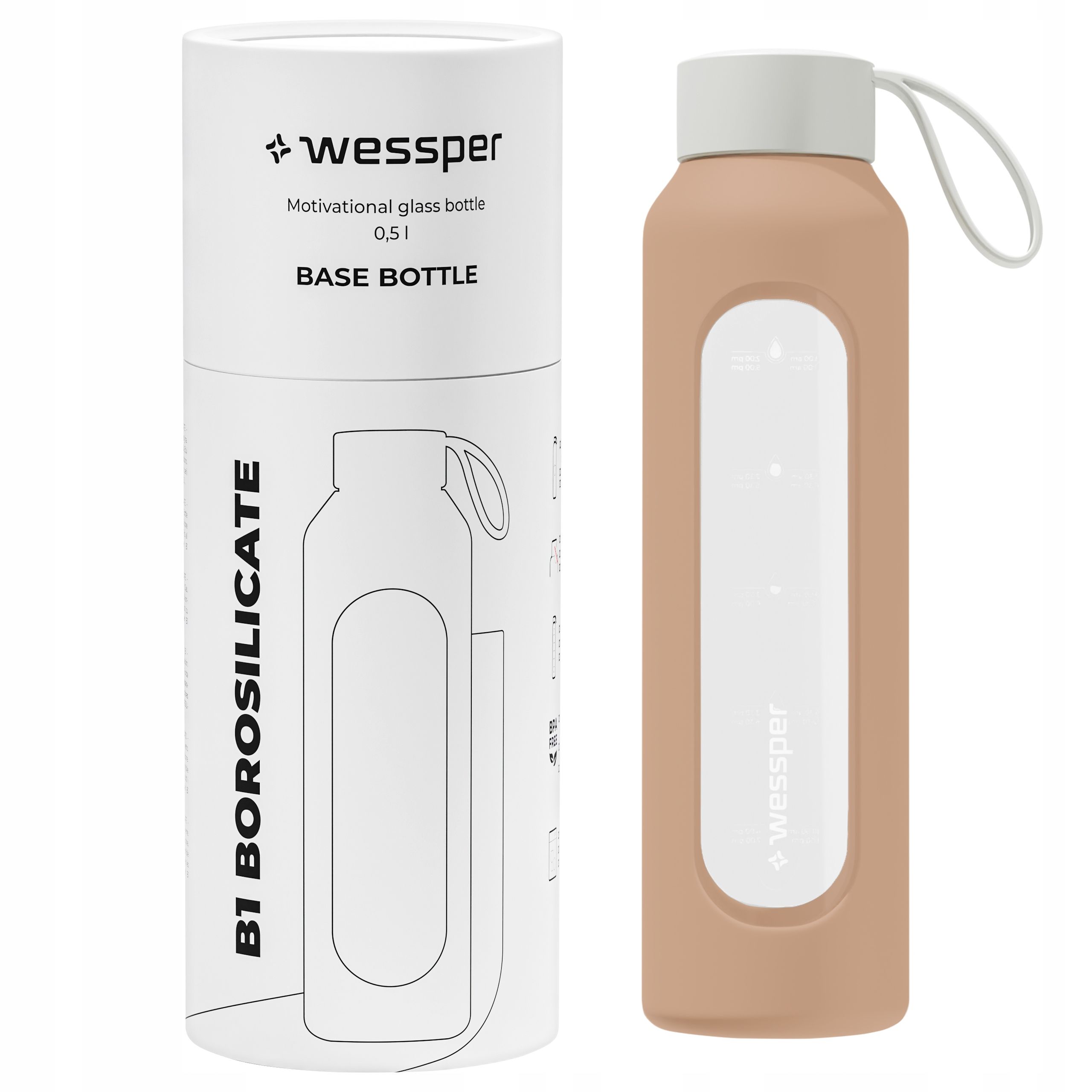  Wessper b1 glass bottle for water with meter + silicone lid 500ml