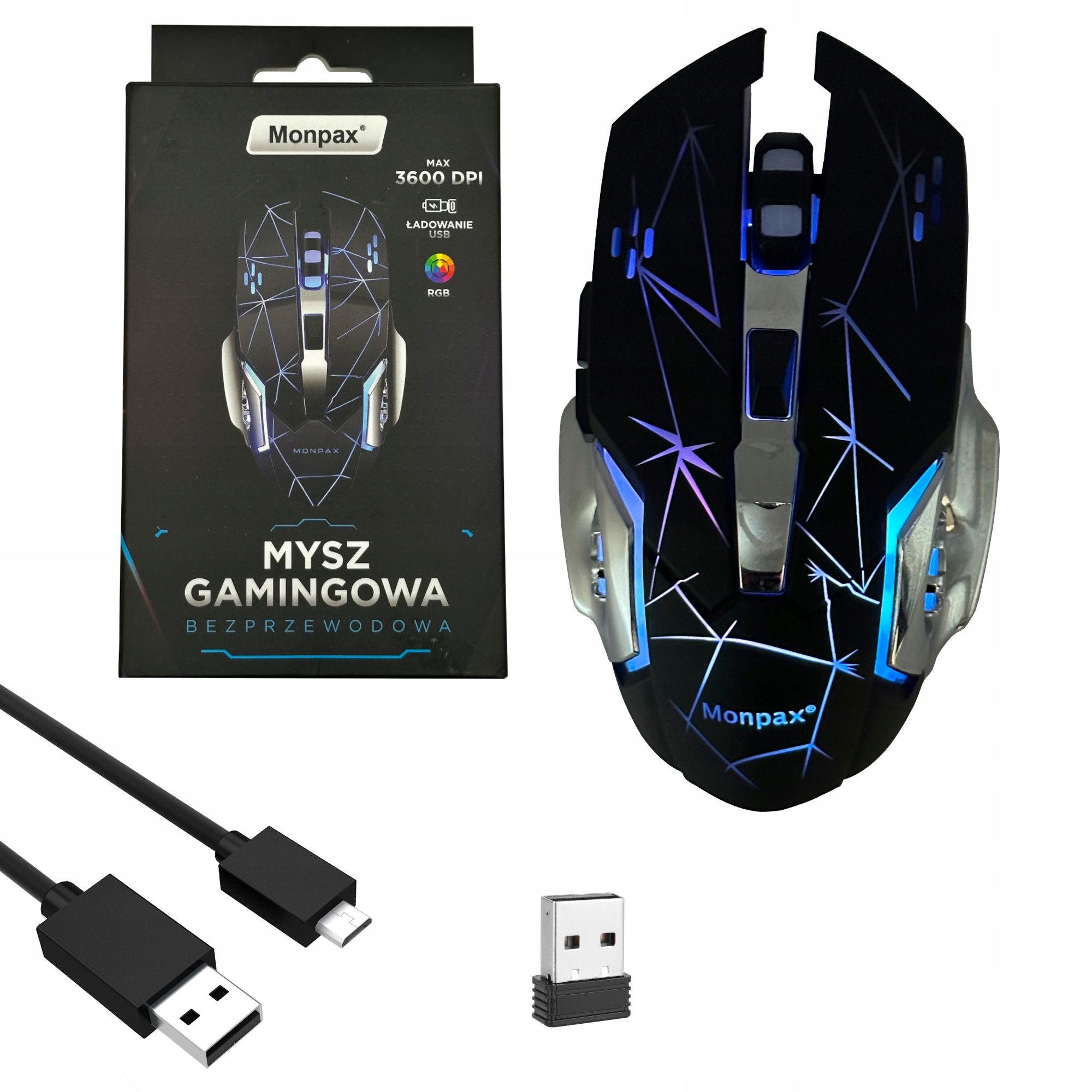  Pelė žaidimams žaidėjams bevielis apšvietimas led rgb 3600 dpi