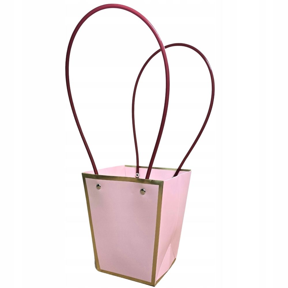  Papīra dāvanu maisiņš par ziediem krāšņs ar rokturi roz/zloto 33cm10szt