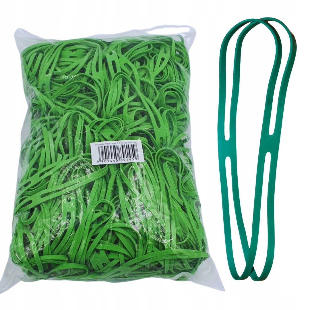  Křížové papírnické gumičky archivní 160 x 1,5mm balení 1 kg - zelený