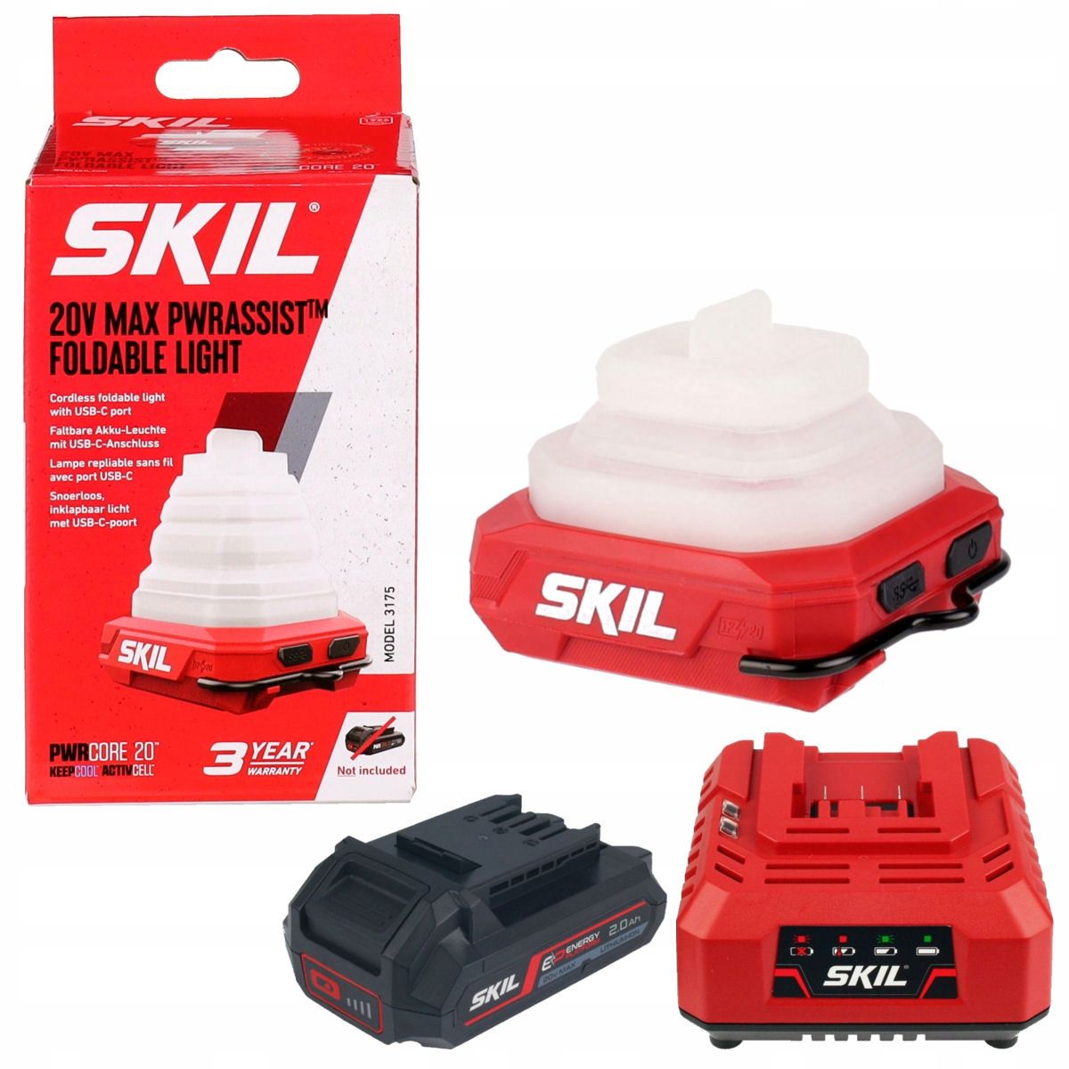  Batteriebetrieben lampe taschenlampe 300 lumen 20v 3175 skil 1x2,0ah
